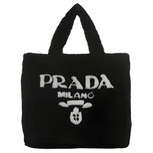 PRADA Sheepskin Handbag Unisex Black