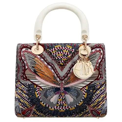 DIOR Lady Dior Cow Leather Handbag Women's Multicolor
