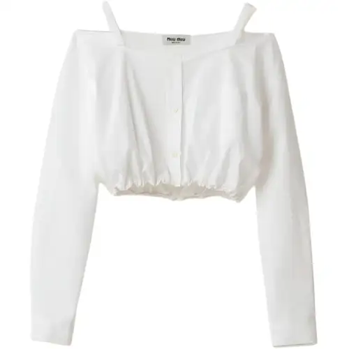 MIU MIU Crop Tops Women's White Ruffle Collar Moderate