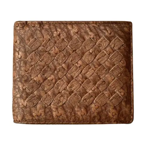 Bottega Veneta Ostrich Leather Wallet Men's Brown