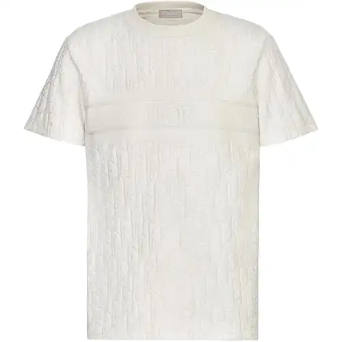 DIOR T Shirts Men's Ecru Crew Neck Moderate Straight Fit