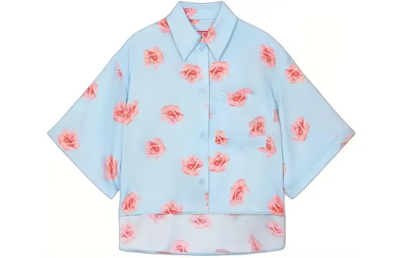 KENZO Shirts Women's Blue Pointed Collar Moderate Other