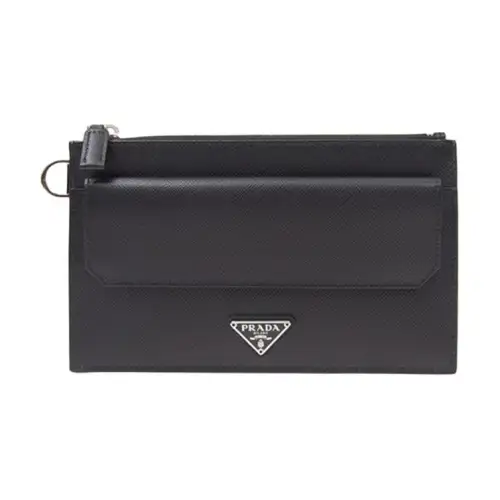 PRADA Luggage Collection Zip Closure Cow Leather Wallet Unisex