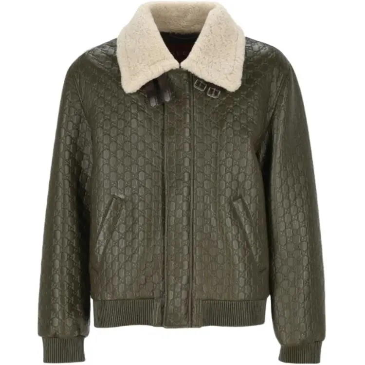 Gucci Gg Embossed Leather Bomber Jacket