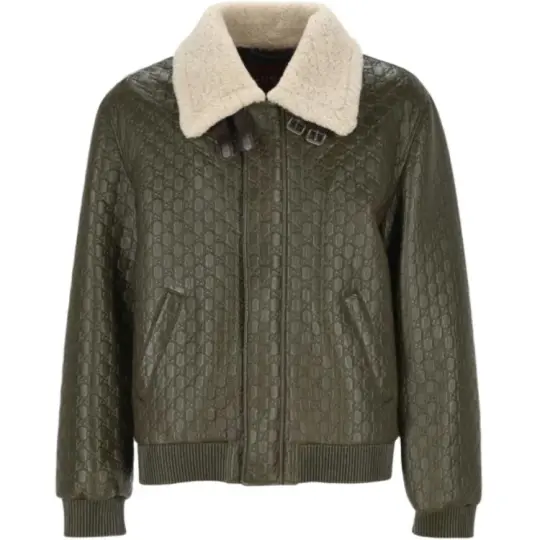 Gucci Gg Embossed Leather Bomber Jacket