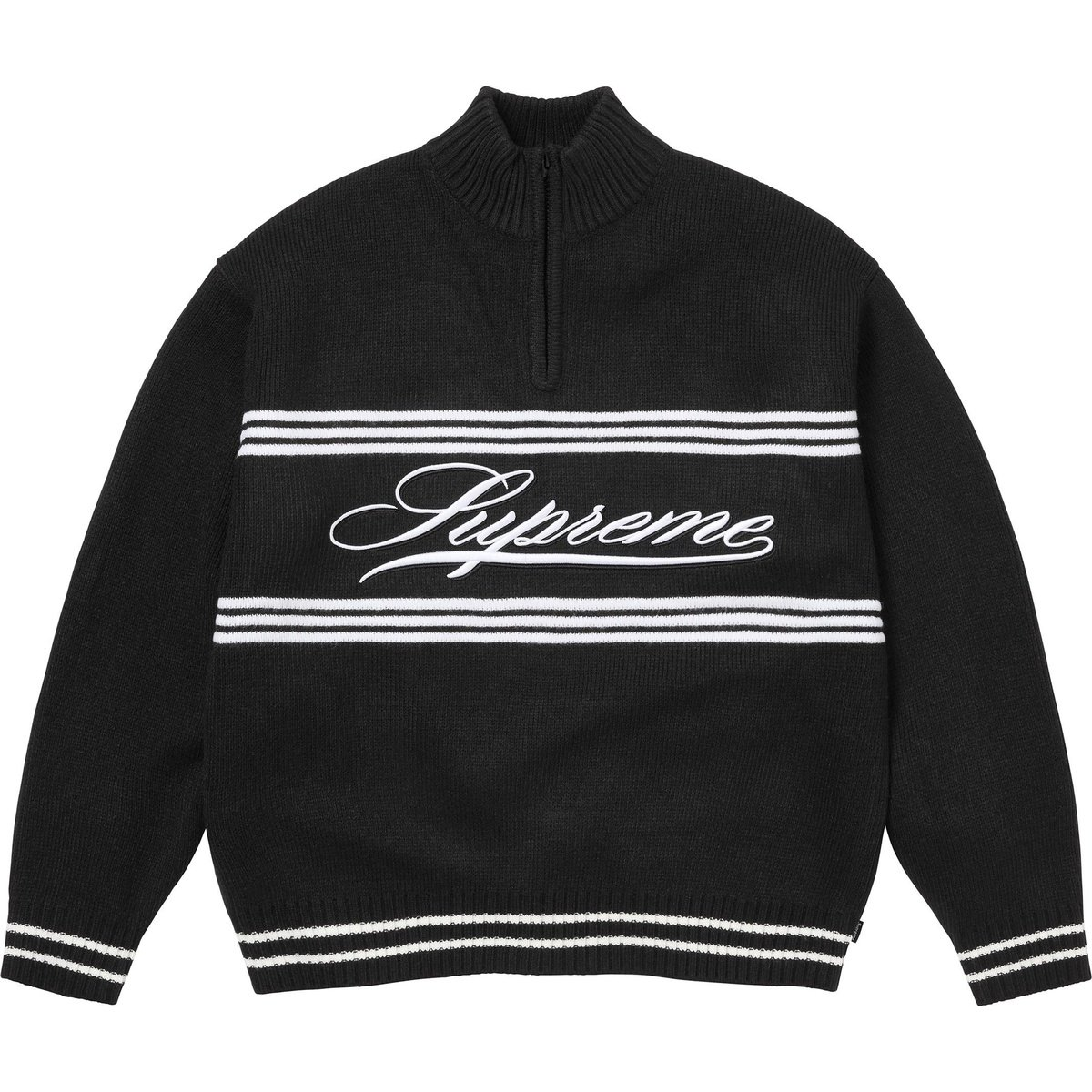 Кофта Supreme Script Stripe Half Zip Sweater (черно-белая)