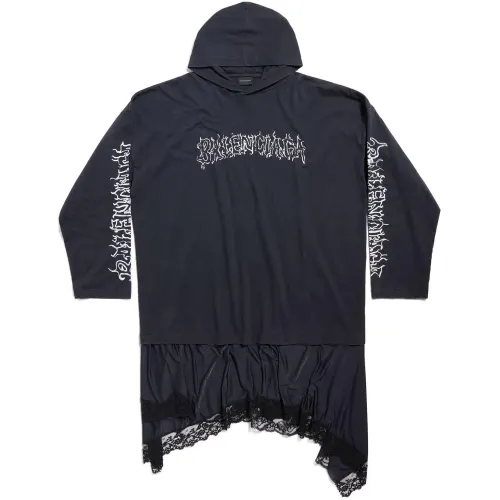 Balenciaga Logo Printed Layered Hoodie Dress