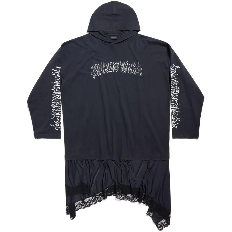 Balenciaga Logo Printed Layered Hoodie Dress
