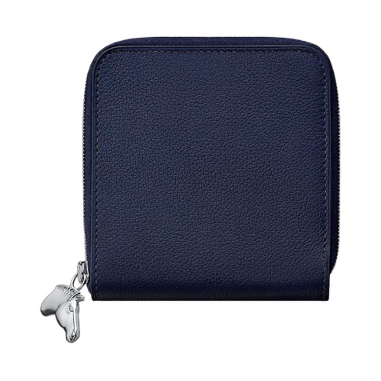 HERMES Zipengo Evercolor Calfskin Wallet Men's Midnight Blue