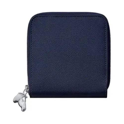 HERMES Zipengo Evercolor Calfskin Wallet Men's Midnight Blue