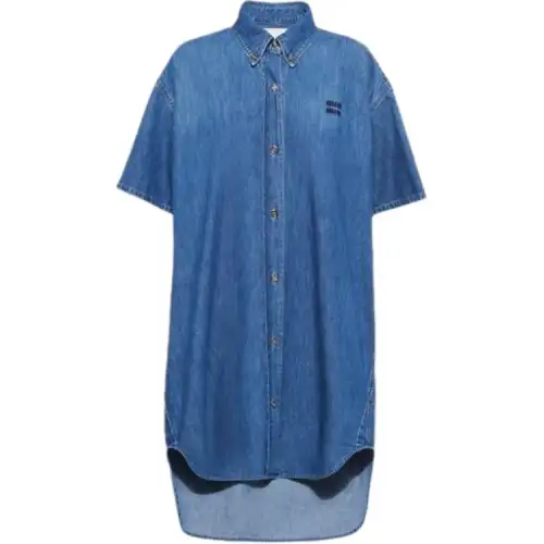 MIU MIU Short Sleeved Dress Women's Sapphire Blue