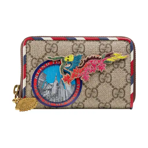 GUCCI Canvas With Leather Coin Purse Wallet Unisex Ebony/Multicolor