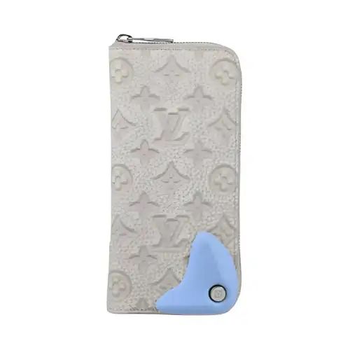 LOUIS VUITTON Leather Wallet Men's Silver White