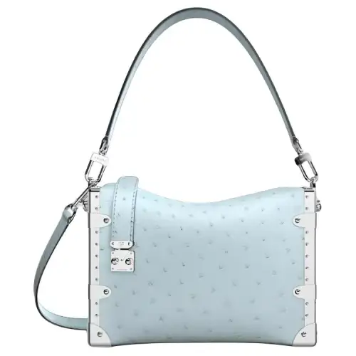 LOUIS VUITTON Ostrich Leather Soft Box Shoulder Bag, Crossbody Bag, Handbag Women's Light Blue