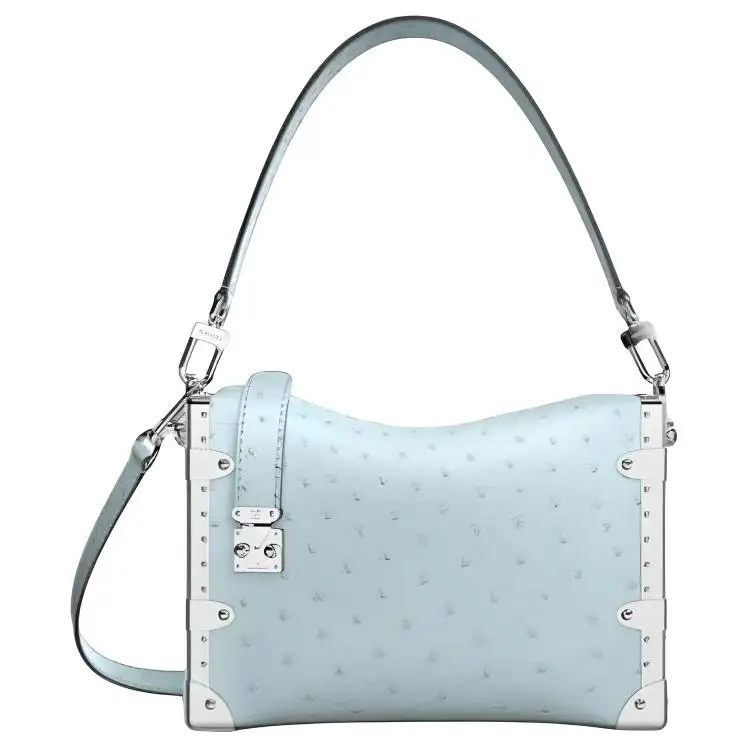LOUIS VUITTON Ostrich Leather Soft Box Shoulder Bag, Crossbody Bag, Handbag Women's Light Blue