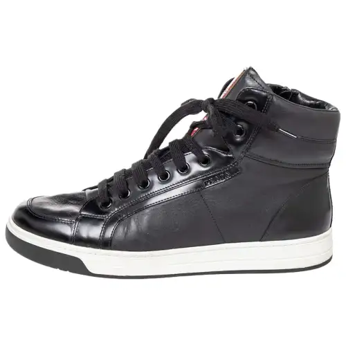 PRADA Leather Abrasion Resistant High top Skateboard Shoes Men's Black