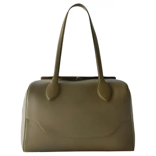 Loro Piana Sesia Top Zip Closure Calfskin Handbag Large Women's Green