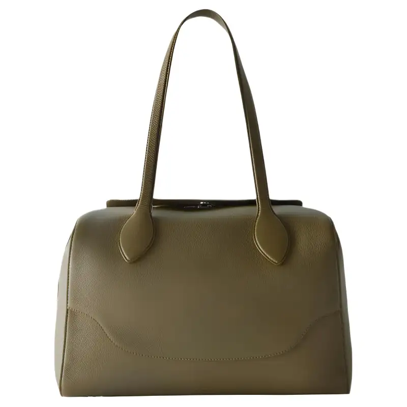 Loro Piana Sesia Top Zip Closure Calfskin Handbag Large Women's Green