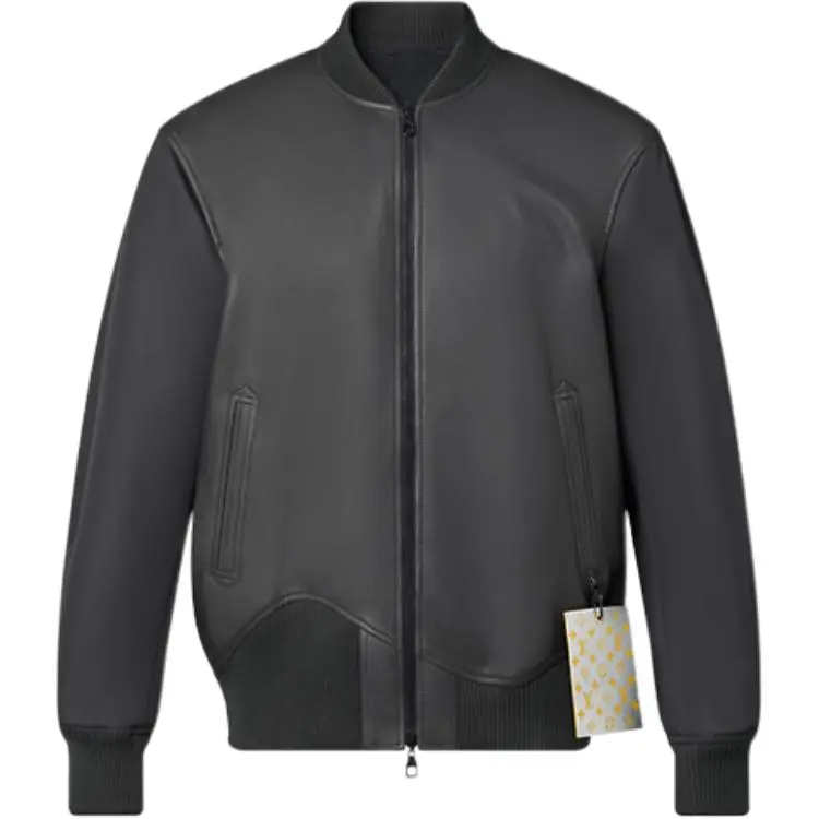 LOUIS VUITTON Leather Jacket Men's Dark Gray