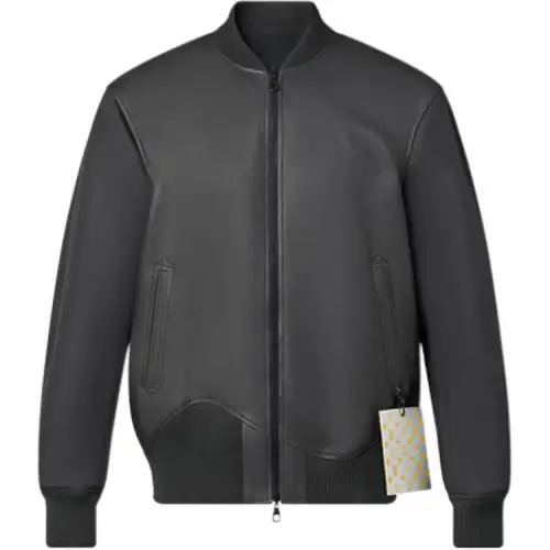 LOUIS VUITTON Leather Jacket Men's Dark Gray