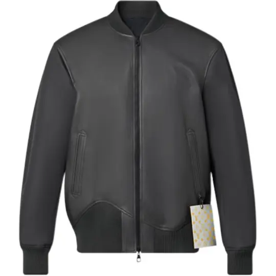 LOUIS VUITTON Leather Jacket Men's Dark Gray