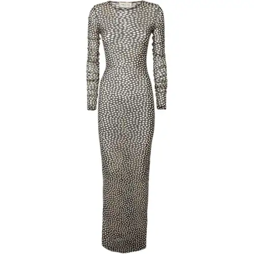 SAINT LAURENT Polka Dot Printed Long-Sleeved Maxi Dress