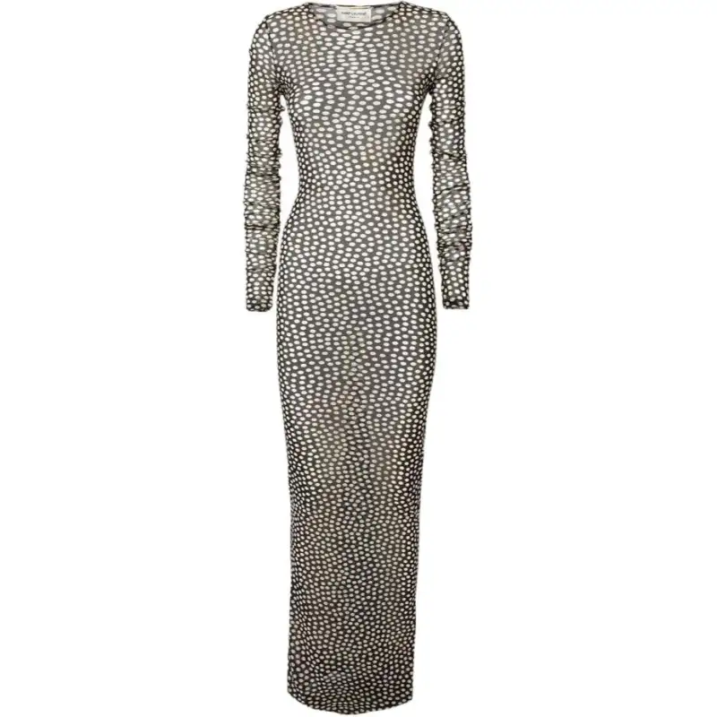 SAINT LAURENT Polka Dot Printed Long-Sleeved Maxi Dress