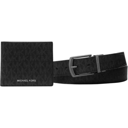 Signature Logo Billfold Wallet And Belt Gift Set