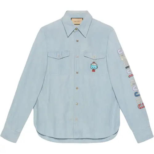 GUCCI Shirts Men's Blue Pointed Collar Moderate Other