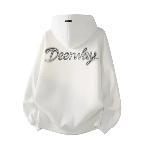 DEERWAY Delhui [Hua Mian 320g] American high street handsome man with floral brand letters printed on the back, high-end youth college style, loose, casual, fashionable, comfortable and versatile solid color pullover off-shoulder hooded sweatshirt, same style for men and women