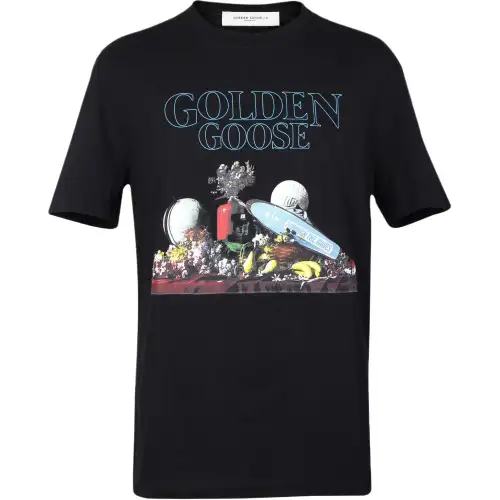 Golden Goose T Shirts Men's Black Crew Neck Moderate Straight Fit