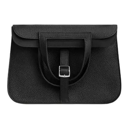 HERMES Halzan Leather Handbag Mini Women's Black
