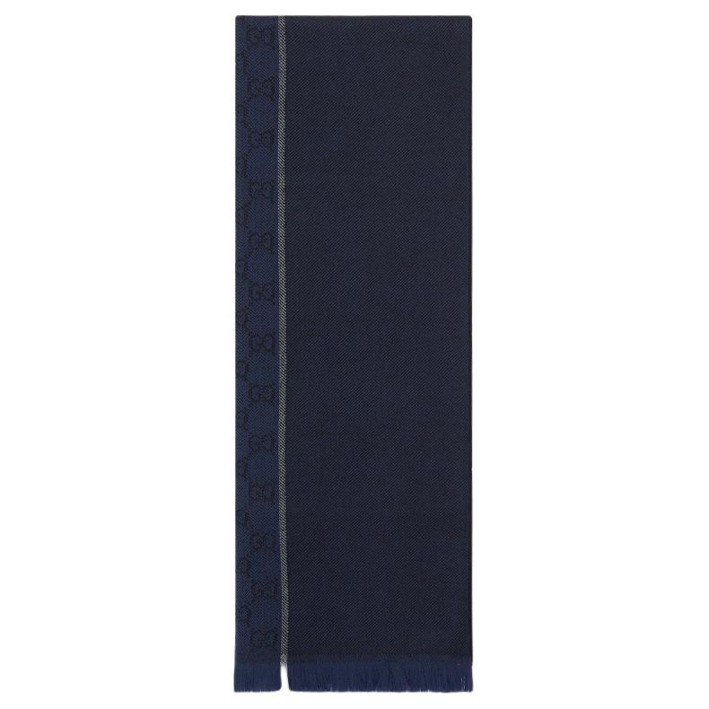 Мужской шарф Gucci Wool Scarf (темно-синий)