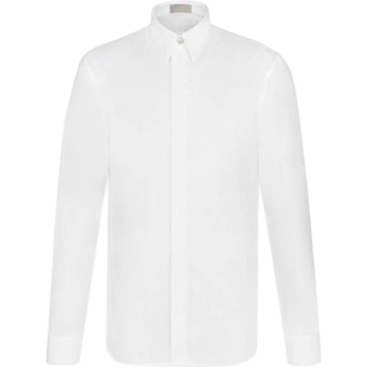 DIOR Dior Essentials Collection Cotton Oblique Printed Solid Lapel Straight Single-Breasted Long-Sleeved Shirt Men's White