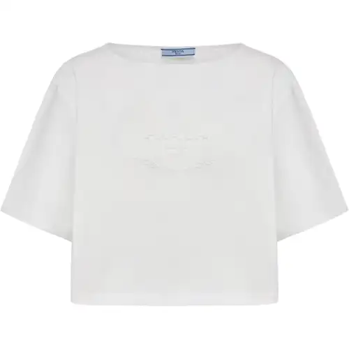 PRADA Logo Appliqué Boat Neck T Shirt