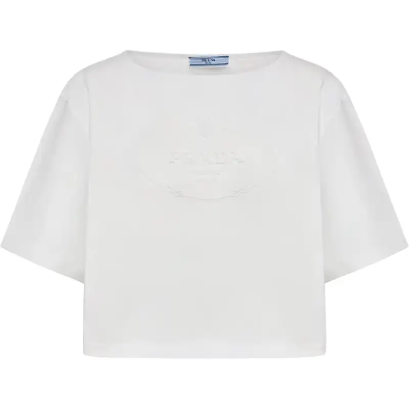 PRADA Logo Appliqué Boat Neck T Shirt