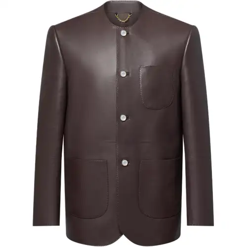 Lv Chic Collarless Leather Blazer