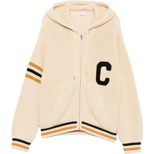 CELINE Knitwear Men's Beige Hooded Non Detachable Moderate Cardigan