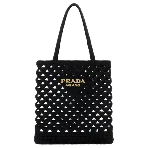 PRADA Straw Woven Handbag, Shoulder Bag Women's Black