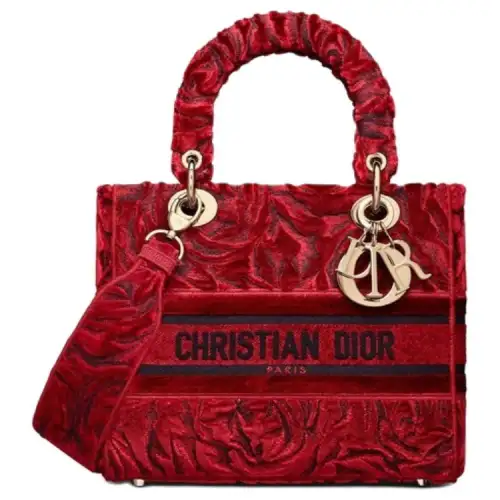 DIOR Lady D Lite Velvet Handbag Medium Women's Red