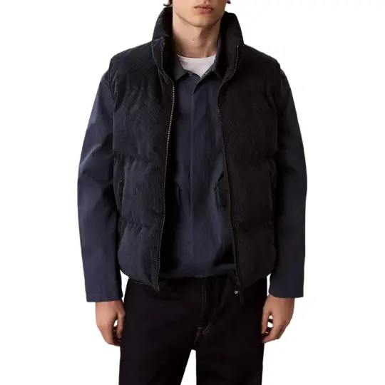 Calvin Klein Down Vests Men's Dark Blue Gemstone Stand Collar Moderate Reversible