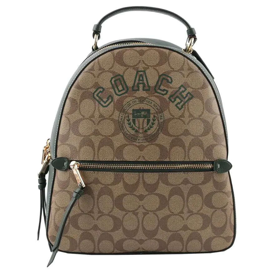 COACH Jordyn Coated Canvas With Smooth Leather Backpack Backpacks Large Women's Khaki