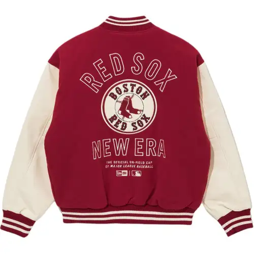 New Era FW25 MLB Patched Varsity Jacket Series Boston Red Sox Short Loose Thick Single-breasted Long-Sleeved Jacket Same Style for Men and Women