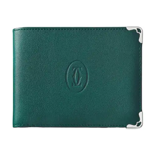 CARTIER Must De Cartier Calfskin Card Holder Women's Peacock Green