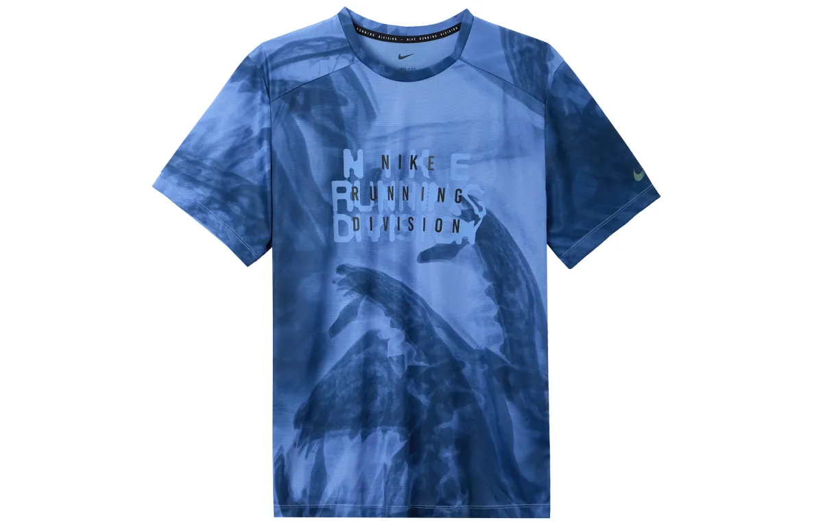 Nike T-Shirts Men's Blue Crew Neck Moderate Straight Fit