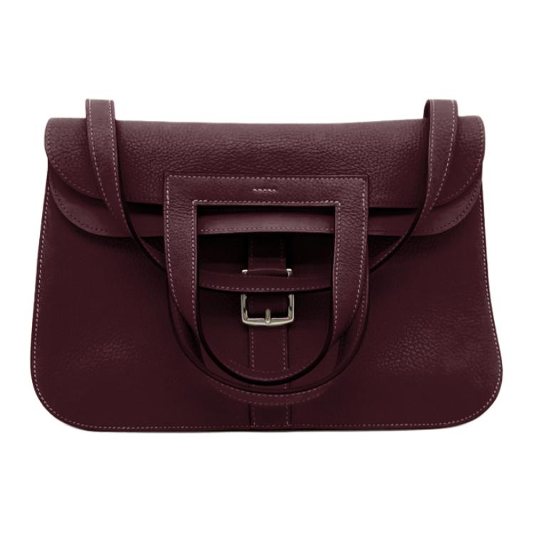HERMES Halzan TC Leather With Cow Leather Crossbody Bags Women's Saddle Red