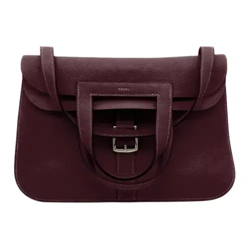 HERMES Halzan TC Leather With Cow Leather Crossbody Bags Women's Saddle Red