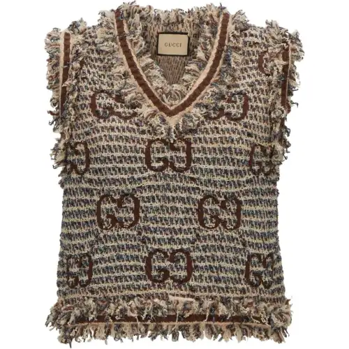 GUCCI Tank Tops Women's Brown V Neck Moderate Straight Fit