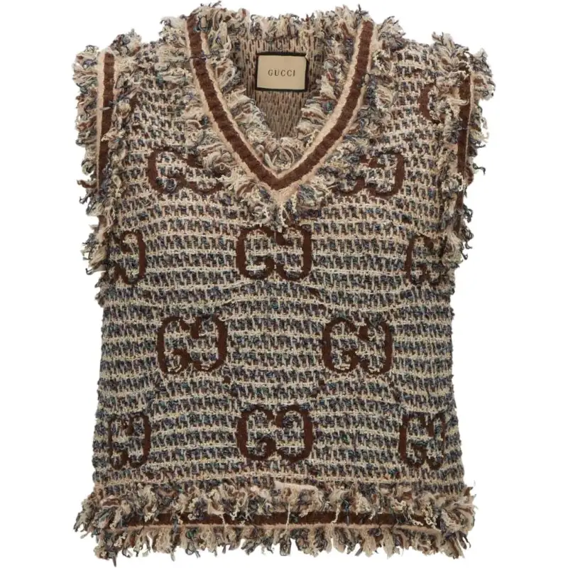 GUCCI Tank Tops Women's Brown V Neck Moderate Straight Fit