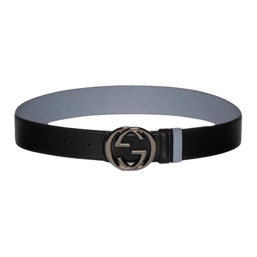 Мужской ремень Gucci Interlocking G (черно-серый)